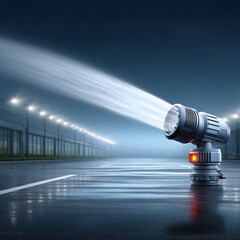 Nighttime floodlight on wet track