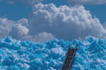 Wooden stairs to clouds