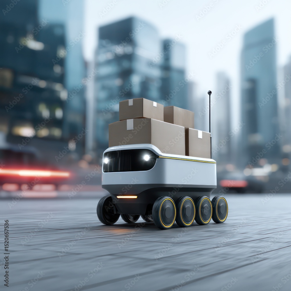 Poster autonomous delivery robot in a smart city, utilizing advanced ai to find its route and deliver effic