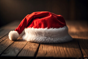 santa claus hat on wooden background