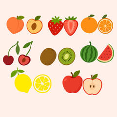 Assortment of Colorful Fruits Peaches Strawberries Oranges Cherries Kiwis Watermelons Apples and Lem