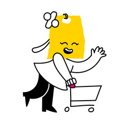 Chracter with price tag head going shopping 