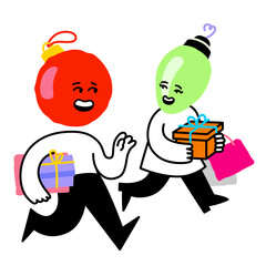 Christmas characters carrying gift boxes