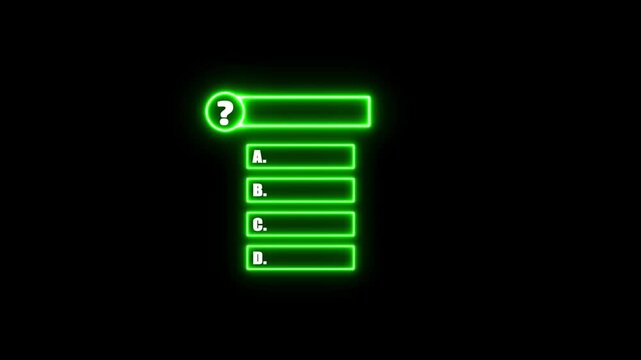 Quiz Neon Line Animation with option selection, Quiz template challenge with option selection, quiz game animation.