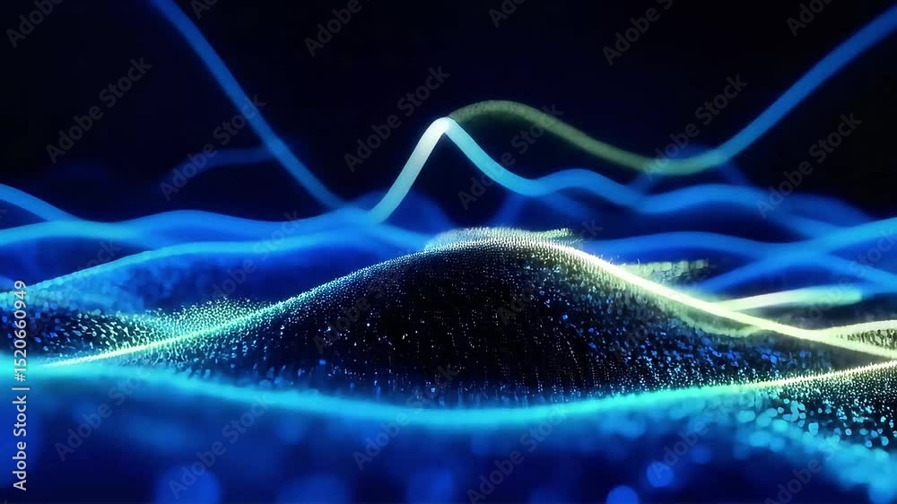 Poster abstract blue and green particle waves flowing dynamically