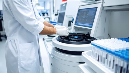 Laboratory Analysis: Researcher at Work with Centrifuge