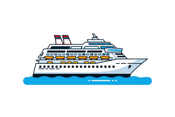 Fototapeta premium Cruise Ship Sailing on Water Vector Illustration