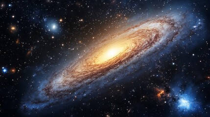 Spiral Galaxy In Deep Space With Blue And Yellow Hues