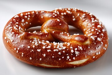 Giant pretzel with salt on a long haul truck, on solid white background, snack food concept, clean composition, stock photo
