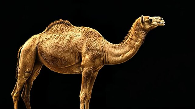 a camel chewing something with black background footage