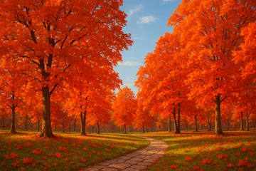 Fototapeten Autumn landscape with red and orange leaves. © soushiyant