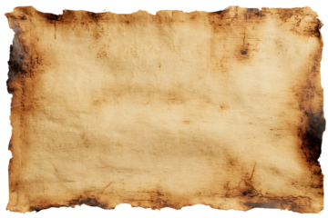 Aged Parchment Paper Texture Design with Burnt Edges on Transparent Background