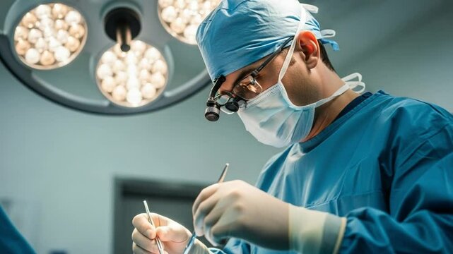 Healthcare hero surgeon focusing intensely during critical operation in sterile environment