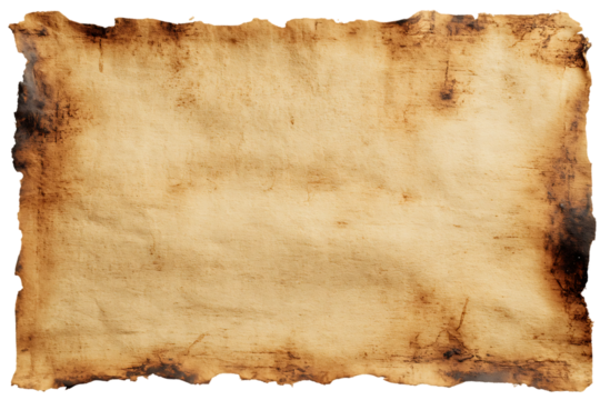 Aged Parchment Paper Texture Design with Burnt Edges on Transparent Background
