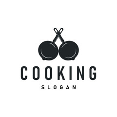 vintage retro design cooking logo concept with black silhouette frying pan simple template restaurant brand logo, cafe, bar