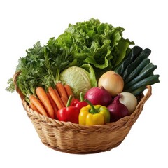 Fresh vegetable basket isolated on white background