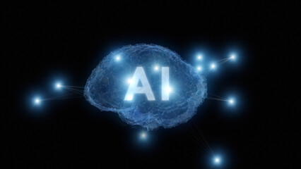 A digital ai human brain cyberspace network on black illustration background.