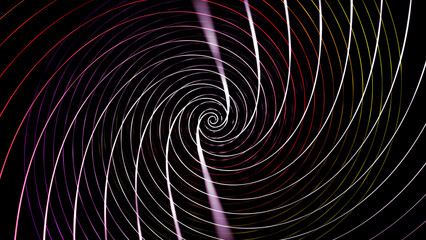 Abstract colorful curve endless spiral lines on black illustration background.