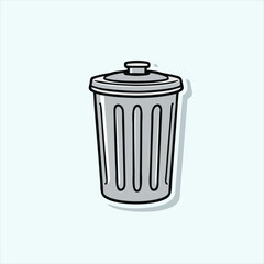 Trash Bin Icon in Sticker Format, Vector Illustration