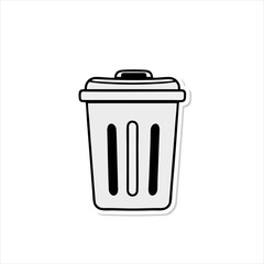 Monochrome Trash Bin Icon in Sticker Format