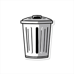 Simple Garbage Bin Illustration for Sticker, Rubbish Bin Icon