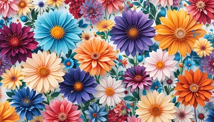Pattern with Colorful Flowers HD 8K Wallpaper for Vibrant and High Resolution Floral Background Design