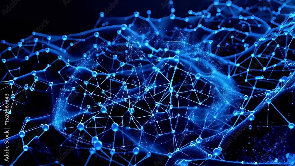 Aufkleber abstract blue network: dynamic nodes and connections