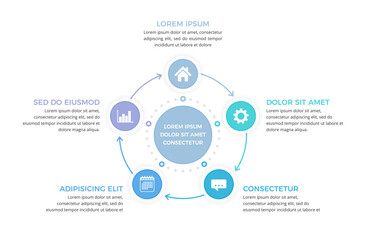 Modern circular diagram infographic with five connected steps, vector eps10 illustration