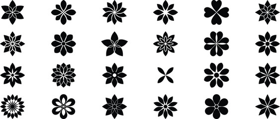 Flower vector icon collection – elegant petal shapes for tattoo, logo, label, web, print, ornament, and decorative design