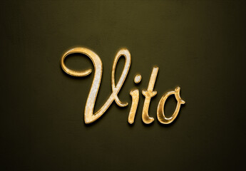 Old gold text effect of name Vito with 3D glossy style Mockup.