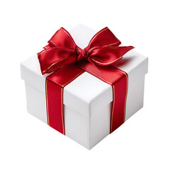 White Gift Box with a Red Ribbon Isolated On Transparent Background PNG