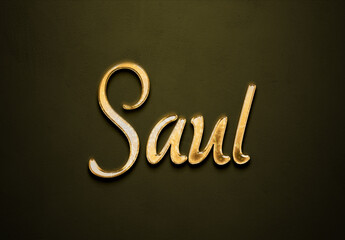 Old gold text effect of name Saul with 3D glossy style Mockup.