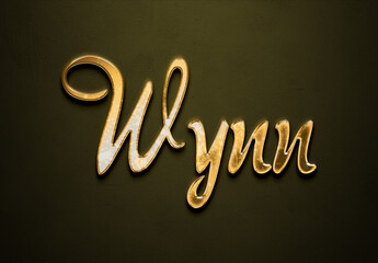 Old gold text effect of name Wynn with 3D glossy style Mockup.