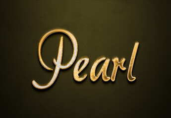Old gold text effect of name Pearl with 3D glossy style Mockup.