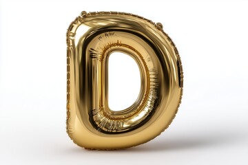 Elegant gold foil letter D balloon on solid white background, glossy metallic finish for premium event decor