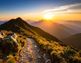 Mountain path at sunset