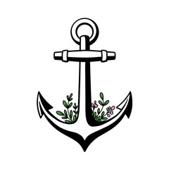 Anchor with Floral Accents transparent background
