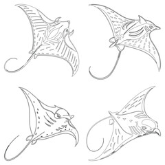Manta ray set line art and illustrator eps 10