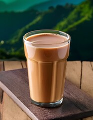 glass of cappuccino coffee on wooden table
