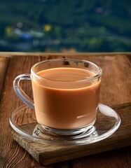 cup of coffee on wooden table