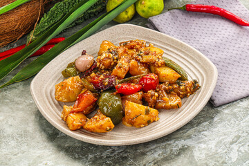 Potato with bell pepper and gravy