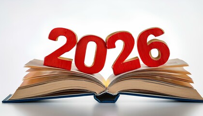 Happy new year 2026 on the book isolated on white background
