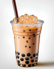 glass of coffee milk tea bubble isolated on white background