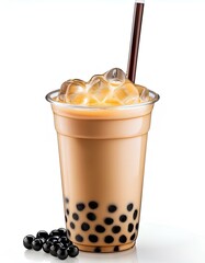 glass of coffee milk tea bubble isolated on white background
