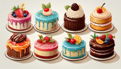 set cartoon illustration of tart cakes on white background