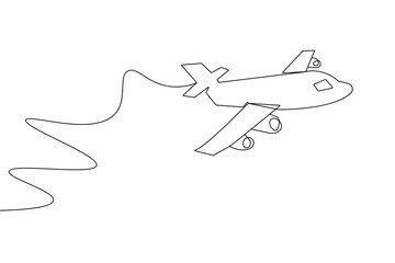 Airplane continuous one line drawing minimalist outline white
background
