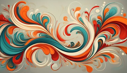 abstract background with orange, teal and white swirls