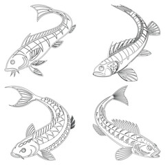 Gudgeon fish set line art and isolated on white background illustrator eps  10