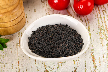 Black sesame seeds in the bowl