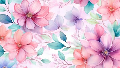 seamless pattern with pastel watercolor flowers